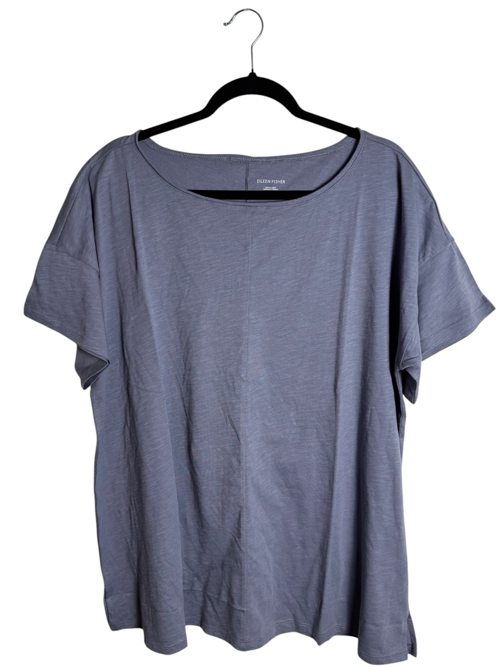 Eileen Fisher Organic Cotton Slub Knit Boxy Tee Blue Grey XL